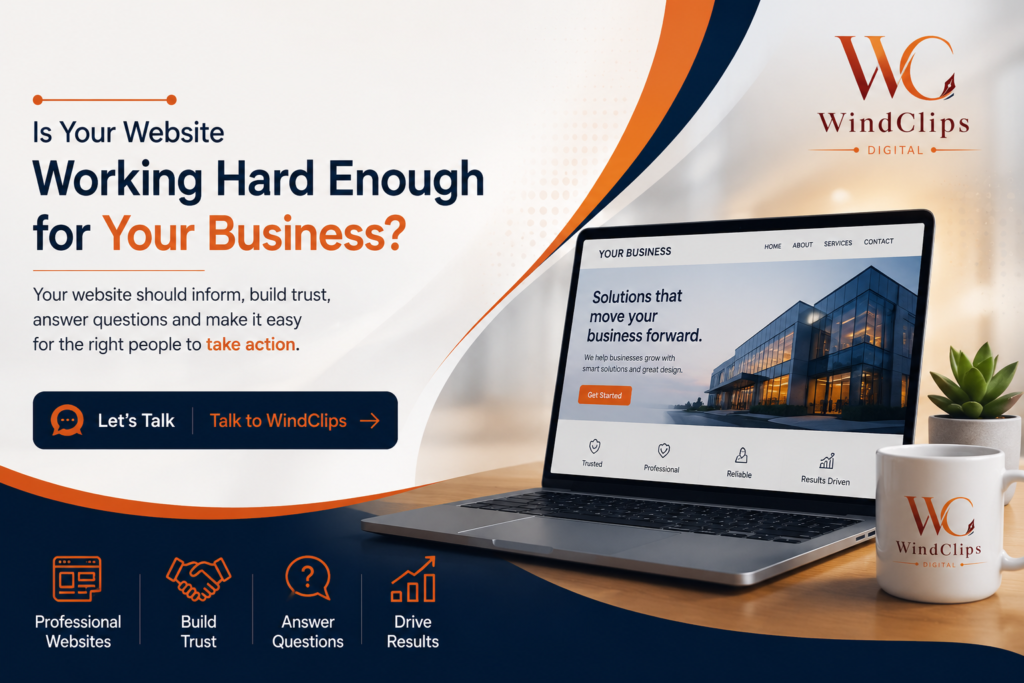 WindClips website services banner encouraging businesses to build trust and drive results