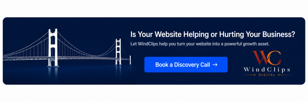 WindClips banner featuring a bridge and a call to action to turn your website into a powerful growth asset.